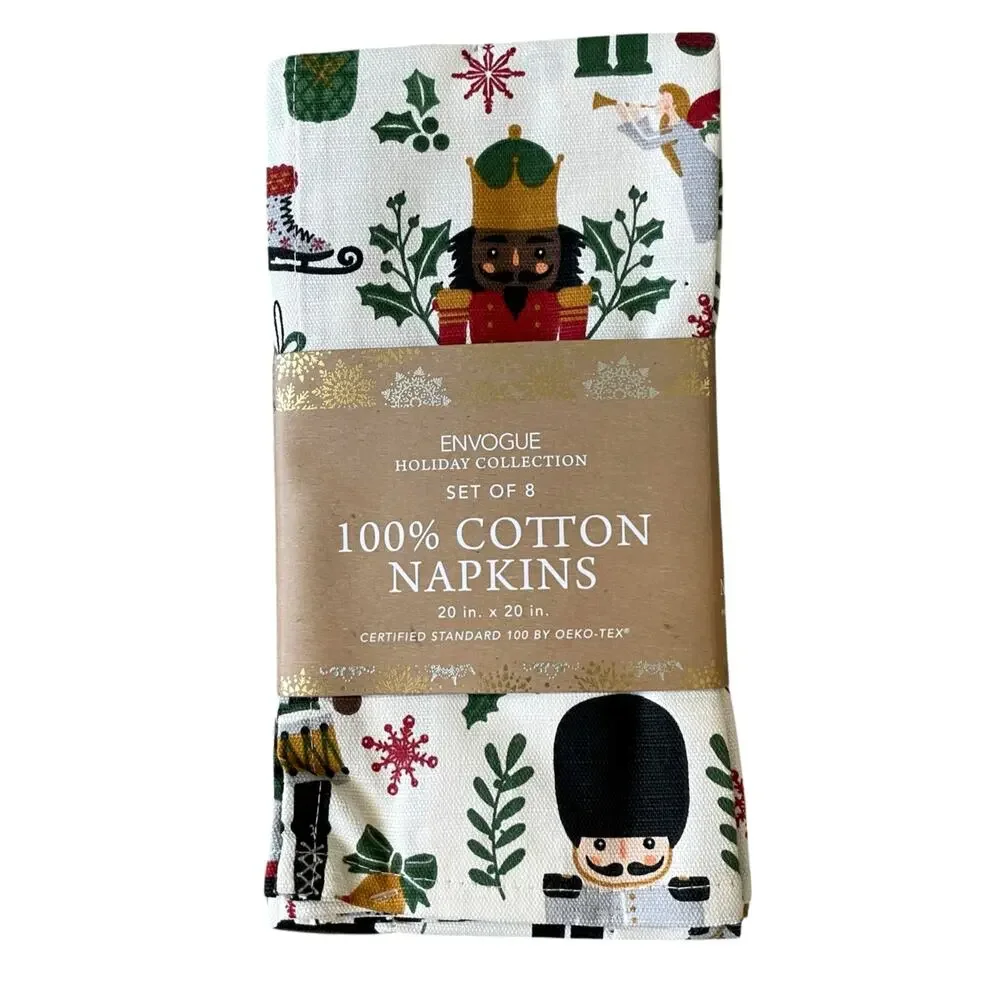 Envogue Christmas Nutcracker Dinner Napkins Set of 8 Holiday Cotton 20x20 NEW